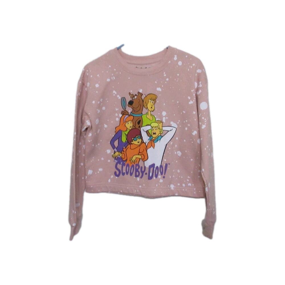 Scooby-Doo Cropped Graphic Pink Sweatshirt sz Warner Bro Hannah Barbera JR Med